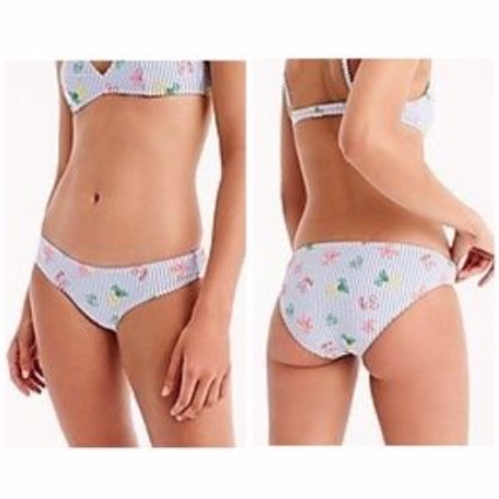 J Crew Seersucker Blue Bikini Bottom Stripe Fruit - Picture 3 of 6